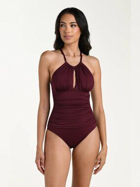 Swimsuit Island Goddess High Neck Keyhole One Piece, 14, Dark Cherry